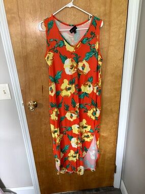 Bold Orange Floral V-Neck Maxi Dress
